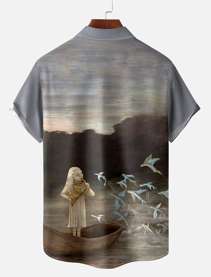 Retro Men's Horror Art Graphic Short Sleeve Shirt