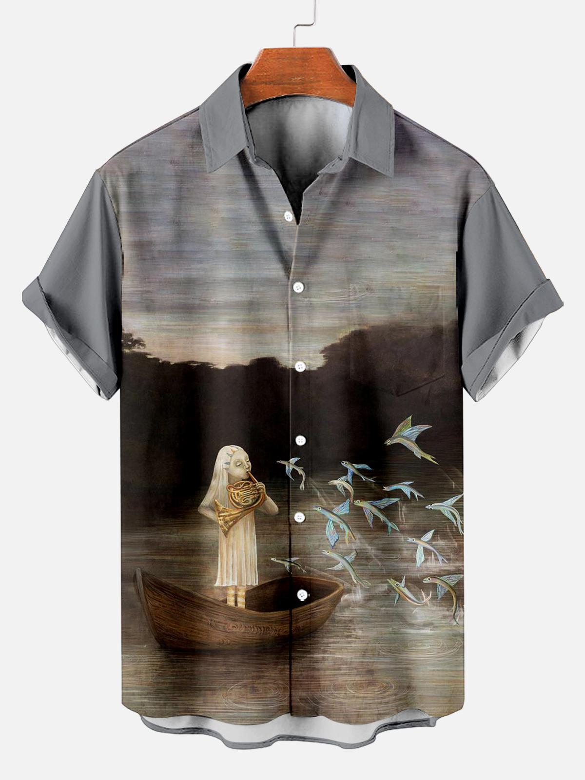 [Copy]Men's Vintage Witch Oil Painting Art Halloween Short Sleeve Shirt