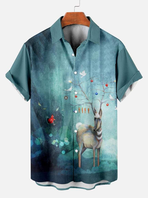 [Copy]Men's Vintage Witch Oil Painting Art Halloween Short Sleeve Shirt