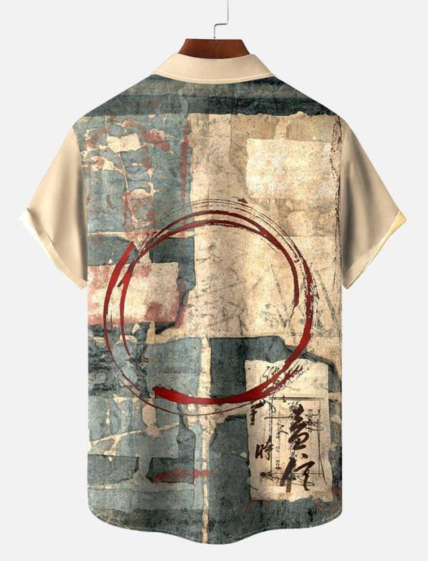 Men's Retro Circle Art Print Short Sleeve Shirt
