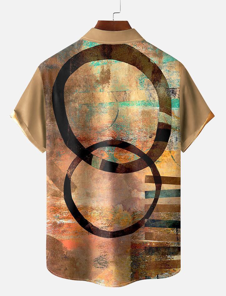 Men's Retro Circle Art Print Short Sleeve Shirt
