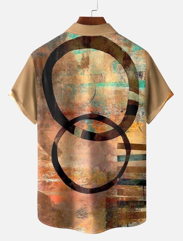 Men's Retro Circle Art Print Short Sleeve Shirt