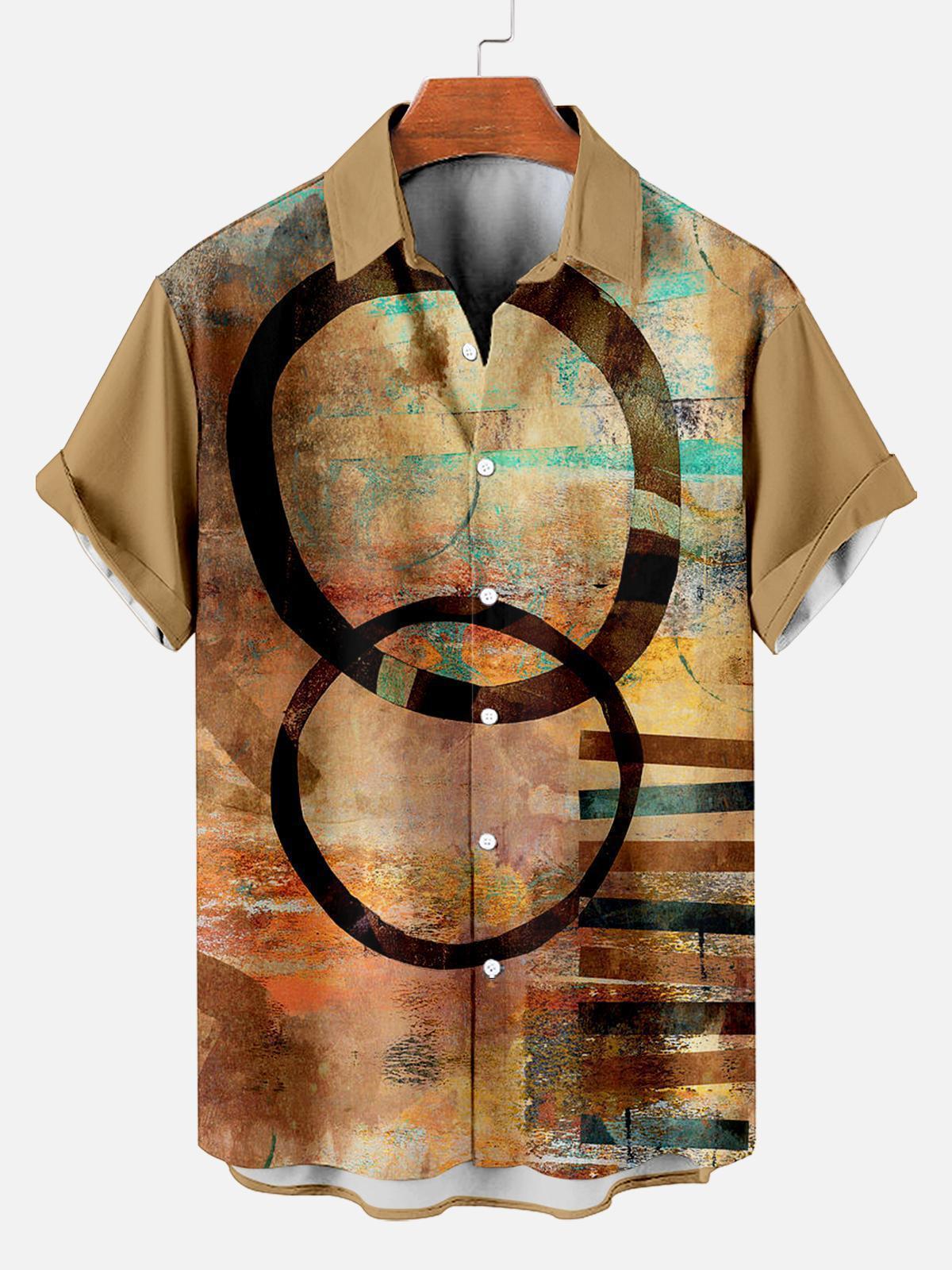Men's Retro Circle Art Print Short Sleeve Shirt