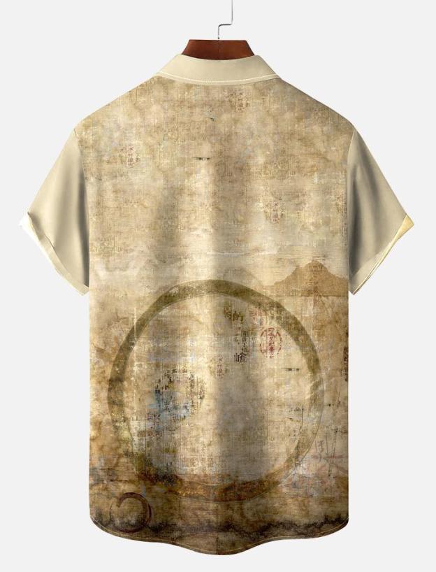 Men's Retro Circle Art Print Short Sleeve Shirt