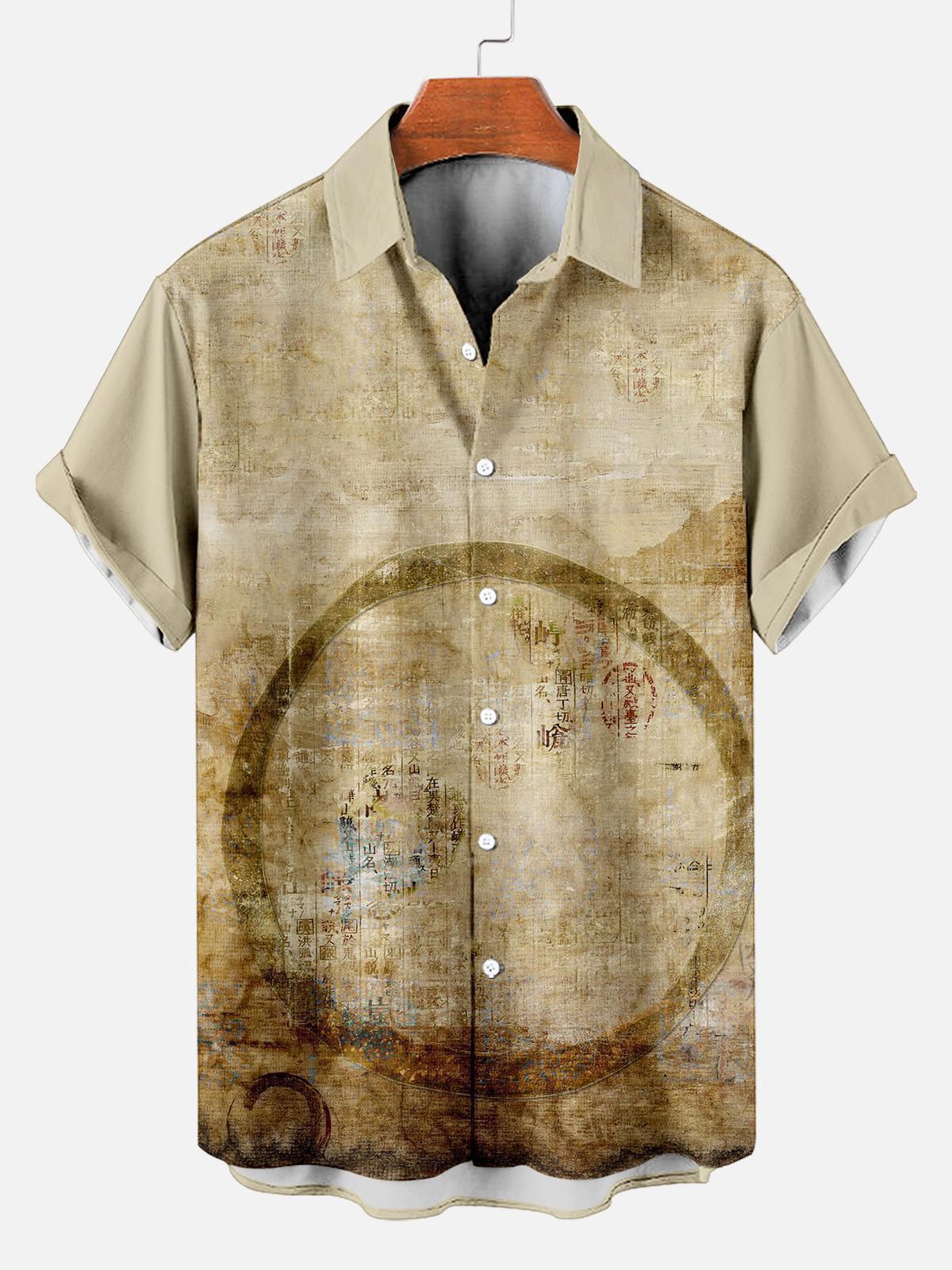 Men's Retro Circle Art Print Short Sleeve Shirt