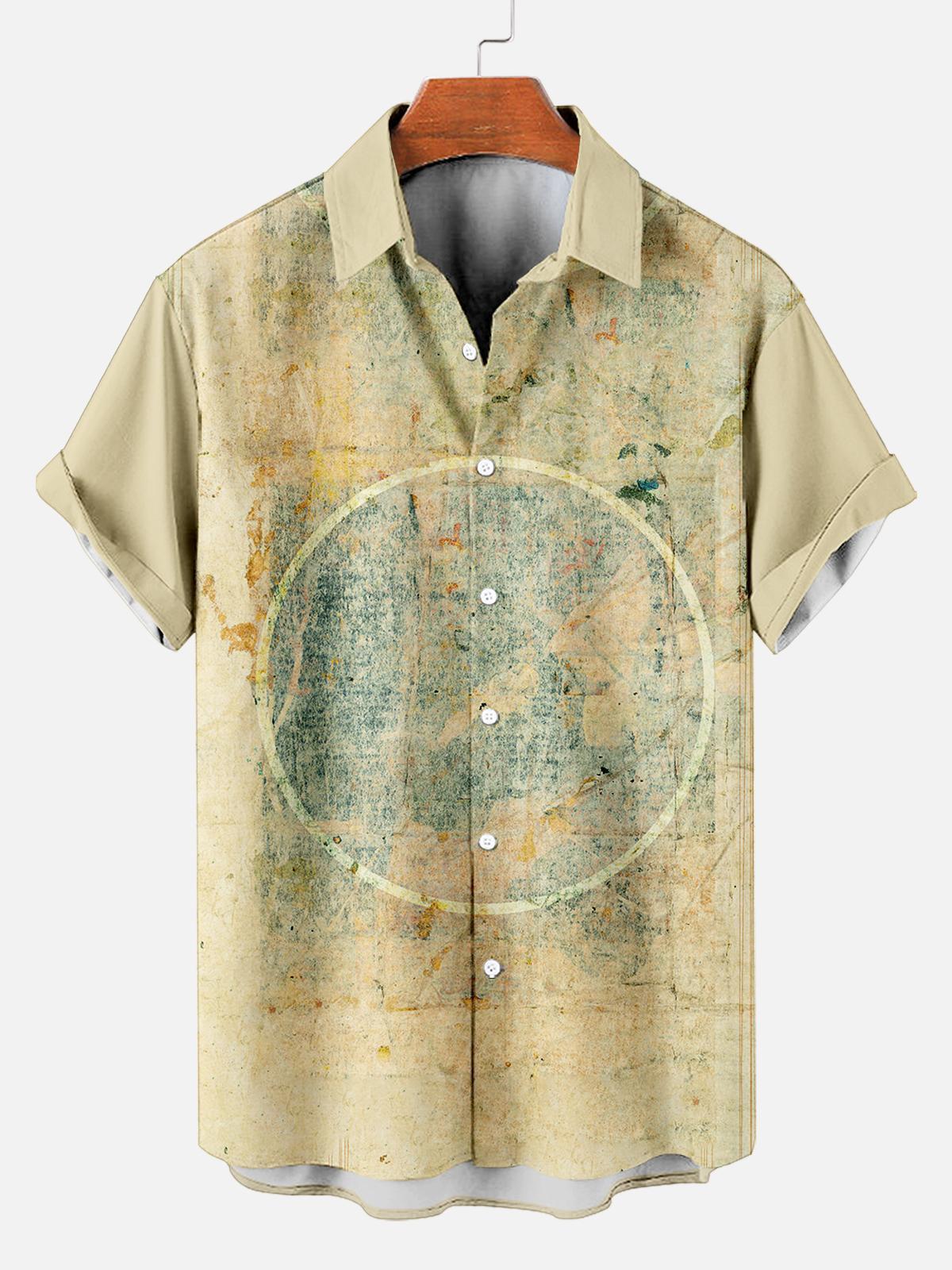 Men's Retro Circle Art Print Short Sleeve Shirt