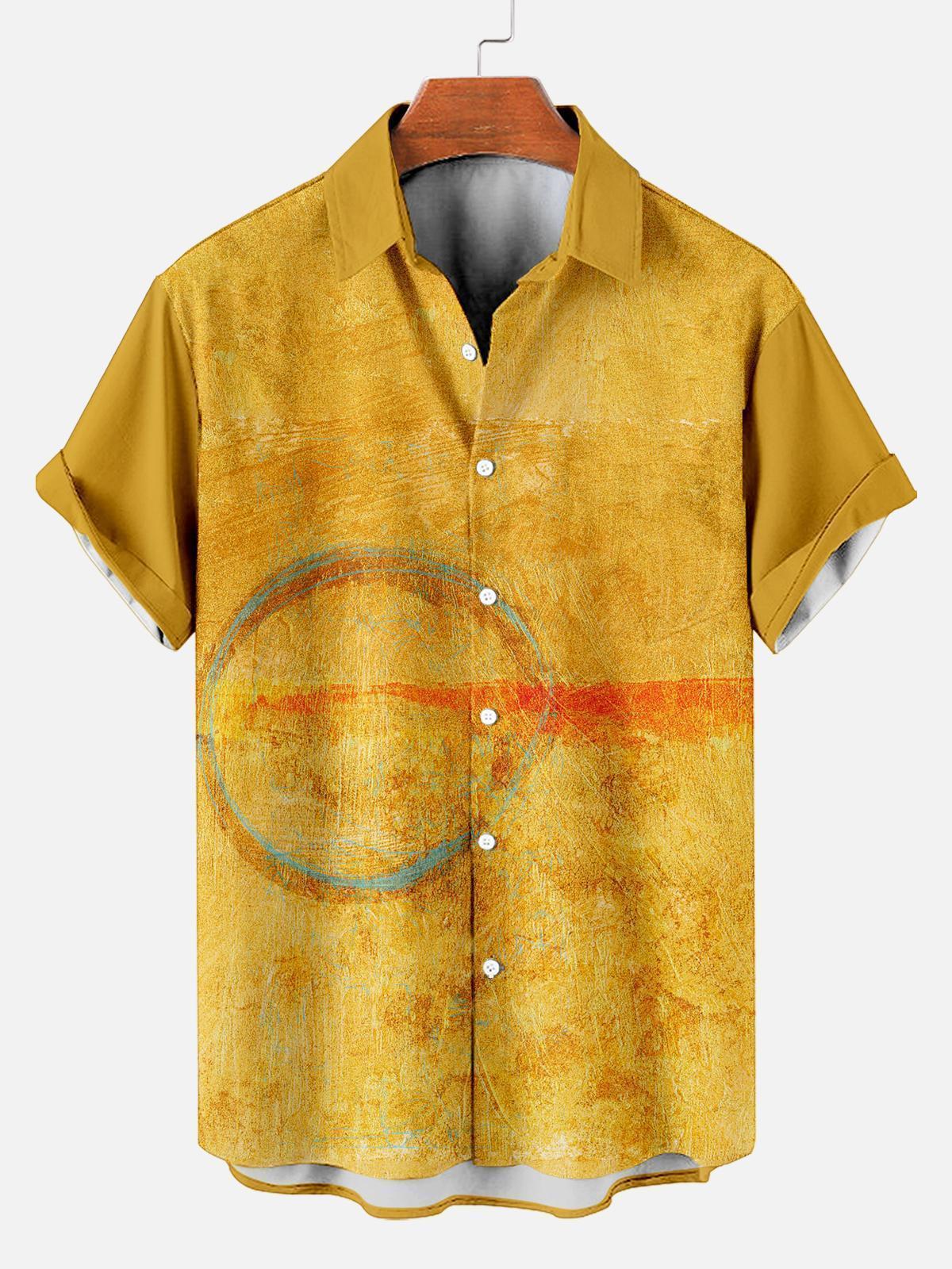 Men's Retro Circle Art Print Short Sleeve Shirt
