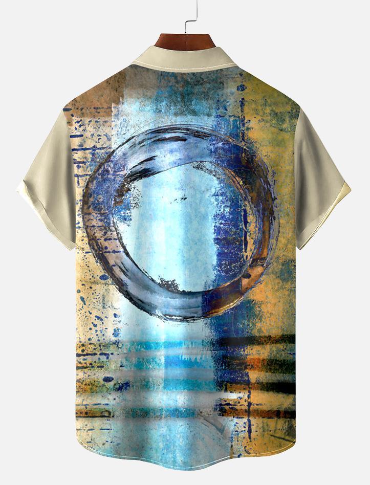 Men's Retro Circle Art Print Short Sleeve Shirt