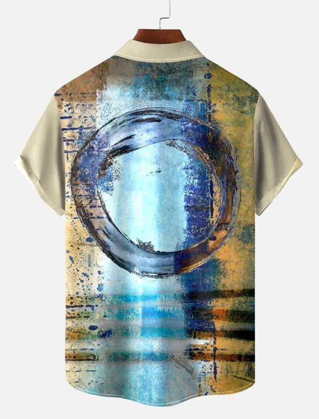 Men's Retro Circle Art Print Short Sleeve Shirt