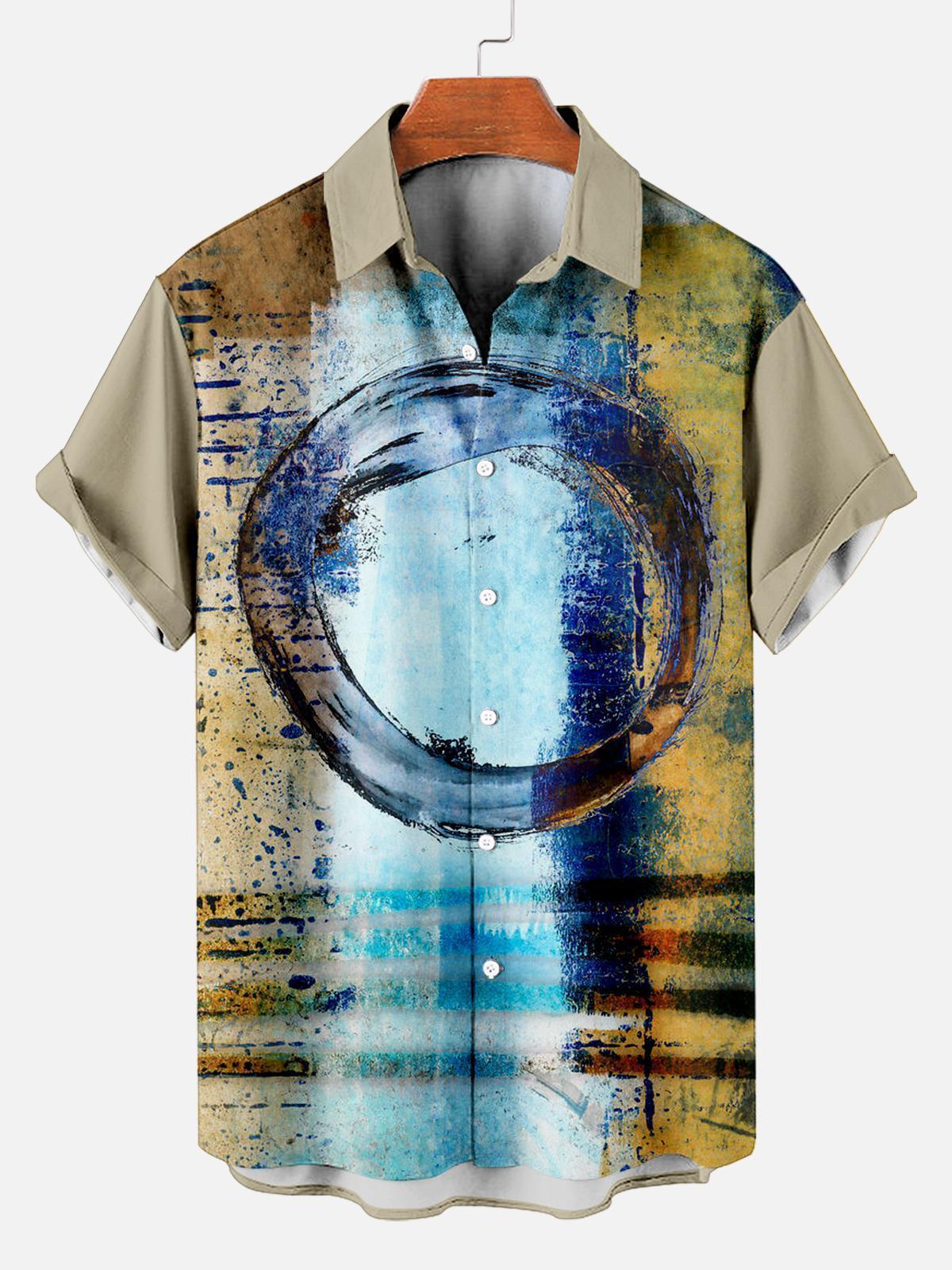 Men's Retro Circle Art Print Short Sleeve Shirt