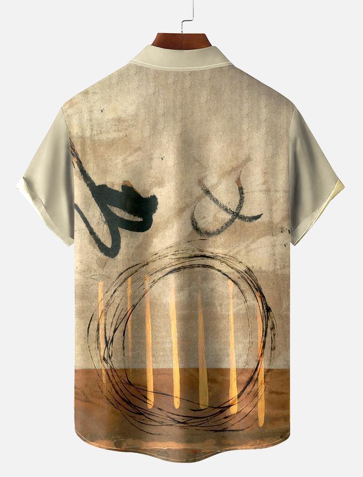 Men's Retro Circle Art Print Short Sleeve Shirt