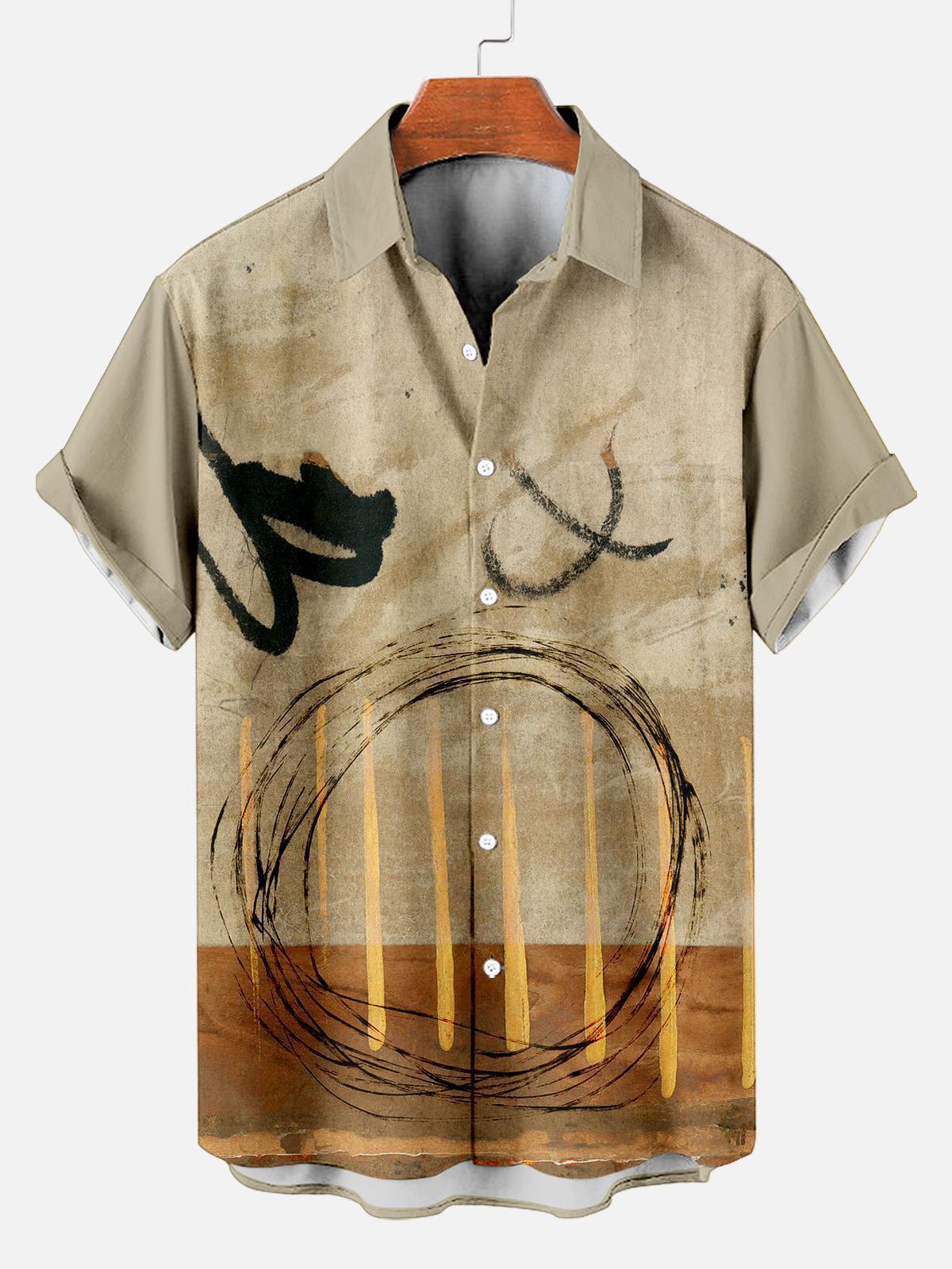 Men's Retro Circle Art Print Short Sleeve Shirt