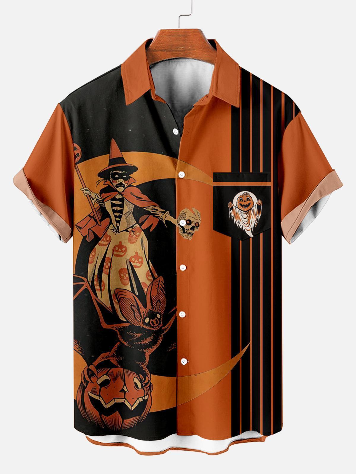 Men's Striped Halloween Pattern Short Sleeve Shirt