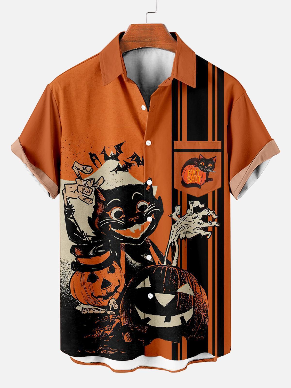 Men's Striped Halloween Pattern Short Sleeve Shirt
