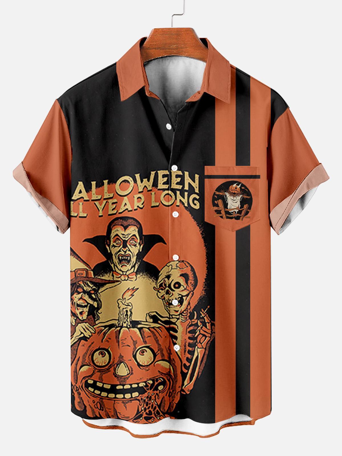 Men's Striped Halloween Pattern Short Sleeve Shirt