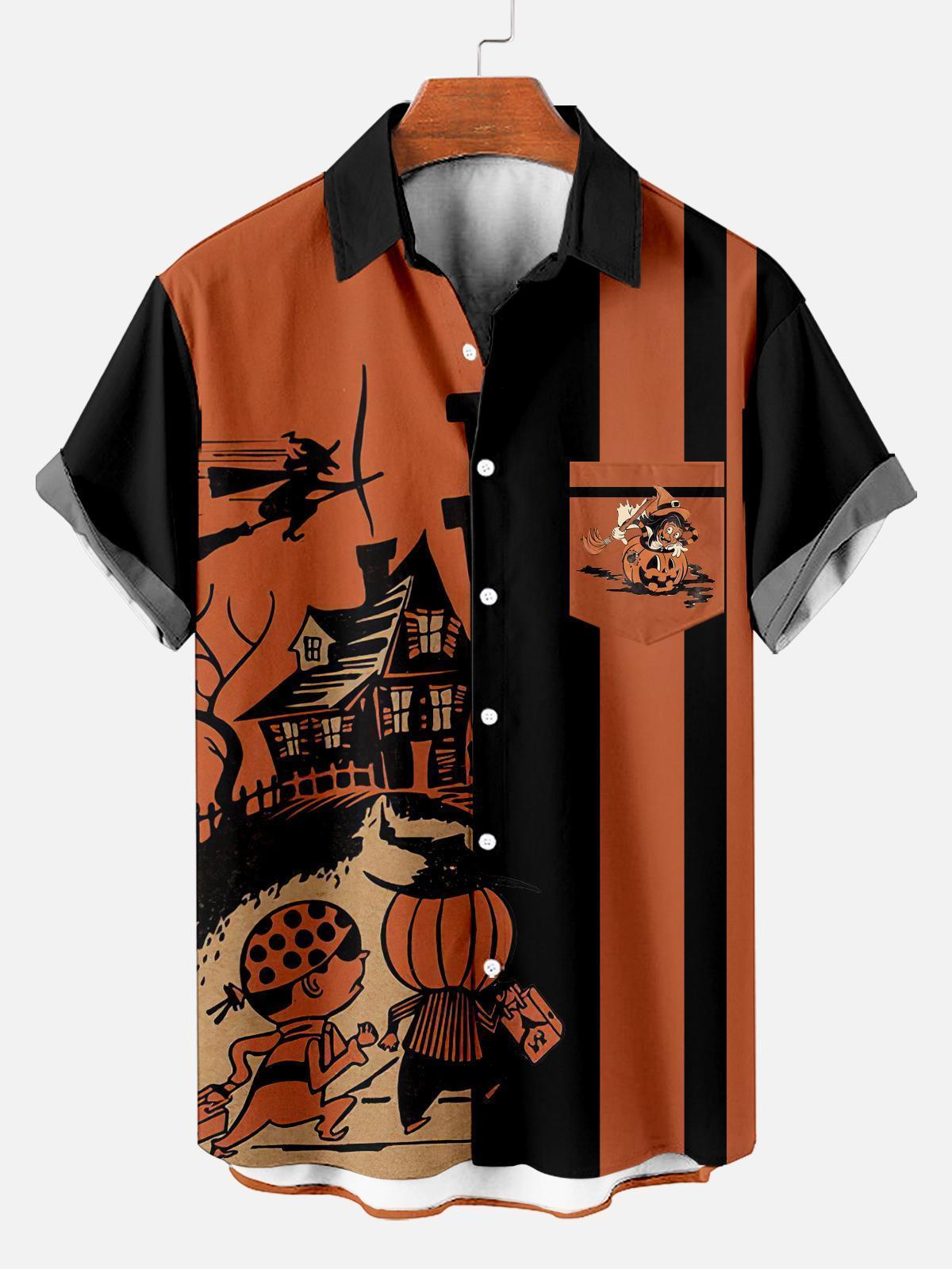 Men's Striped Halloween Pattern Short Sleeve Shirt
