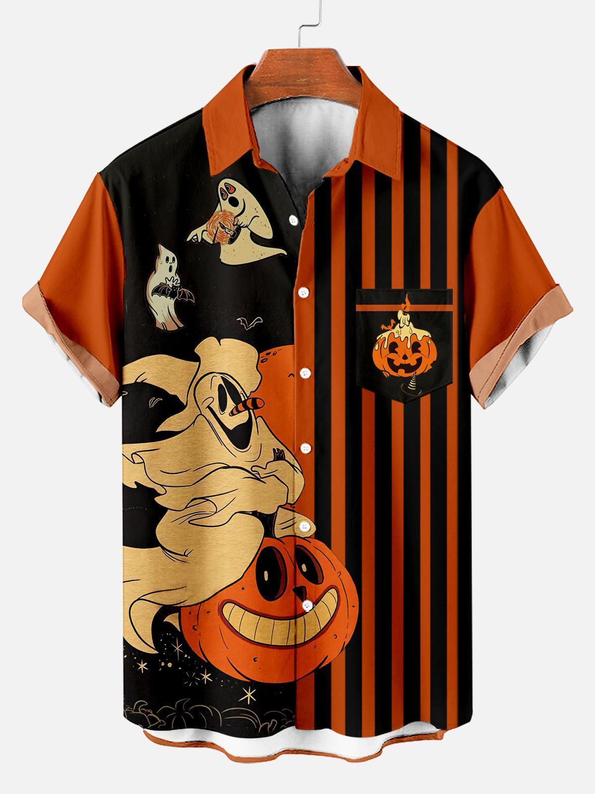 Men's Striped Halloween Pattern Short Sleeve Shirt