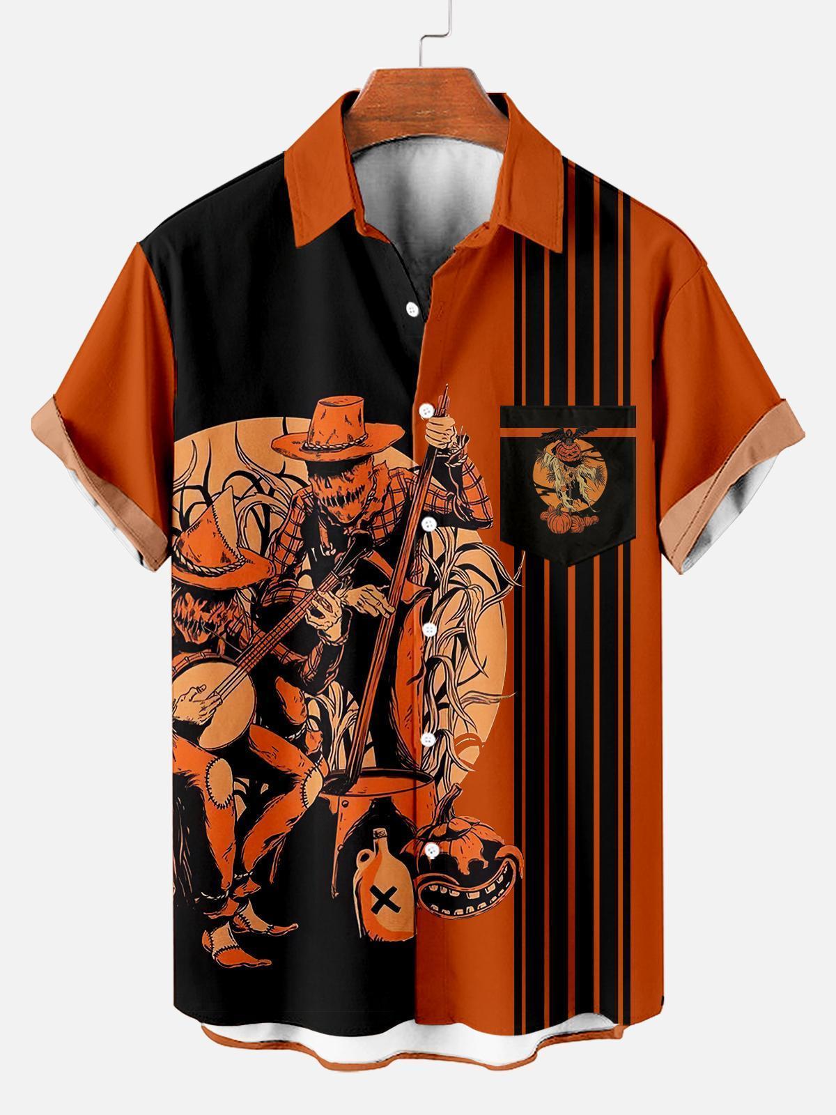 Men's Striped Halloween Pattern Short Sleeve Shirt