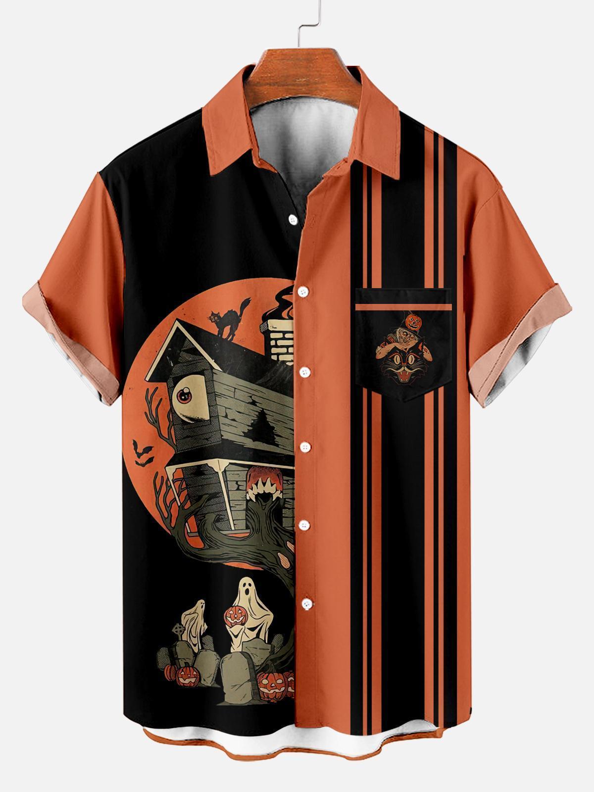 Men's Striped Halloween Pattern Short Sleeve Shirt