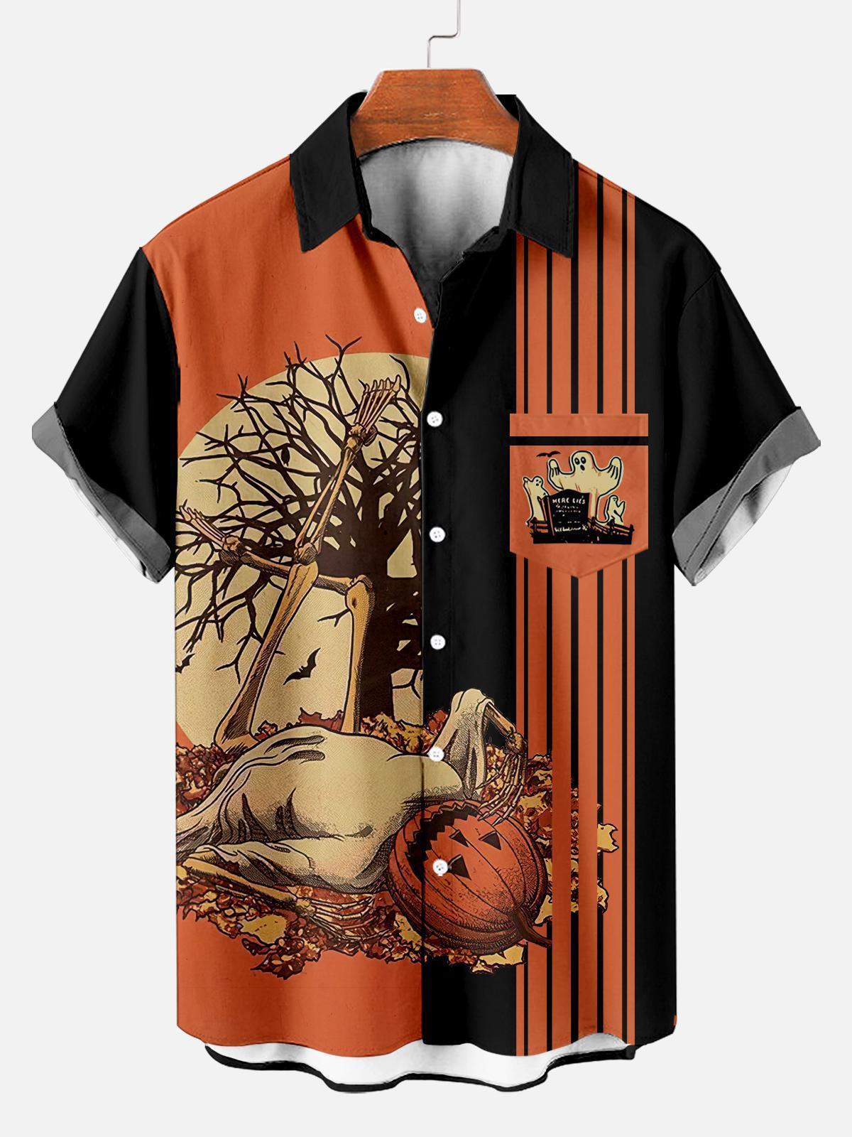 Men's Striped Halloween Pattern Short Sleeve Shirt