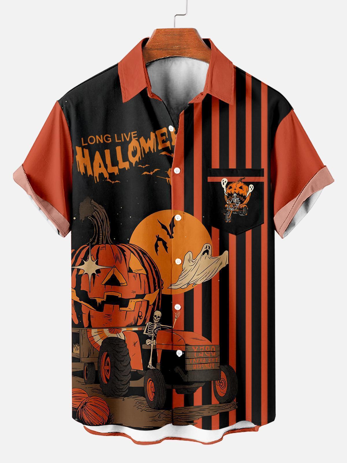 Men's Striped Halloween Pattern Short Sleeve Shirt