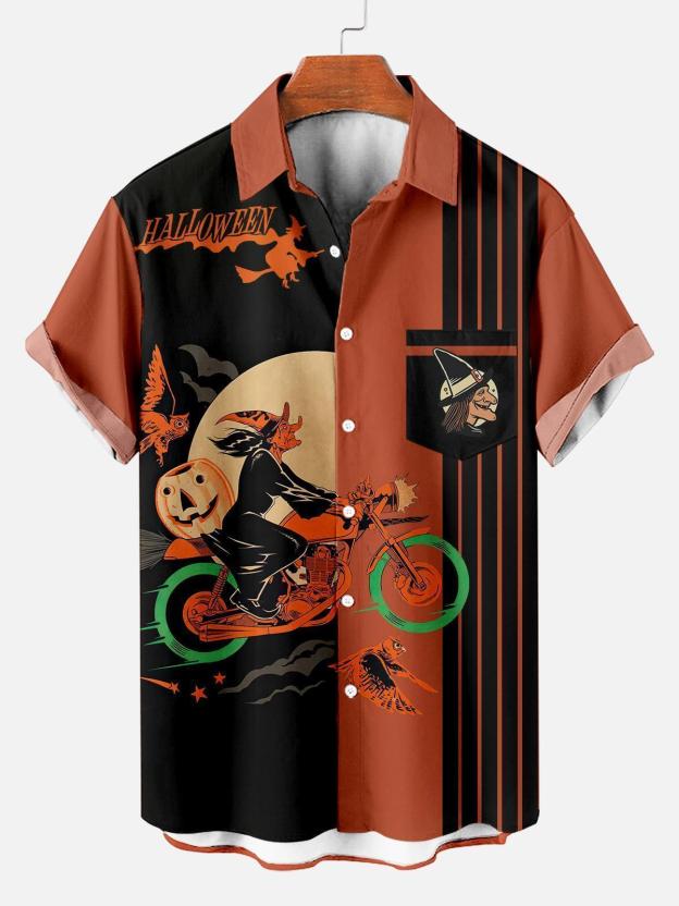 [Copy]Men's Vintage Witch Oil Painting Art Halloween Short Sleeve Shirt