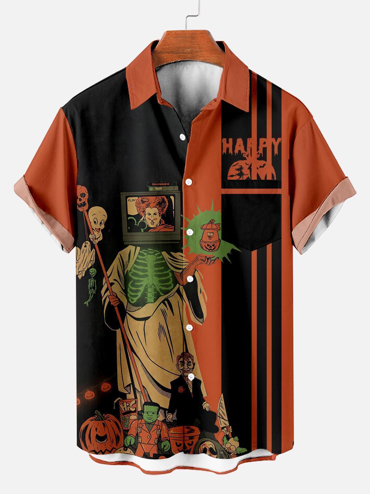 Men's Striped Halloween Pattern Short Sleeve Shirt