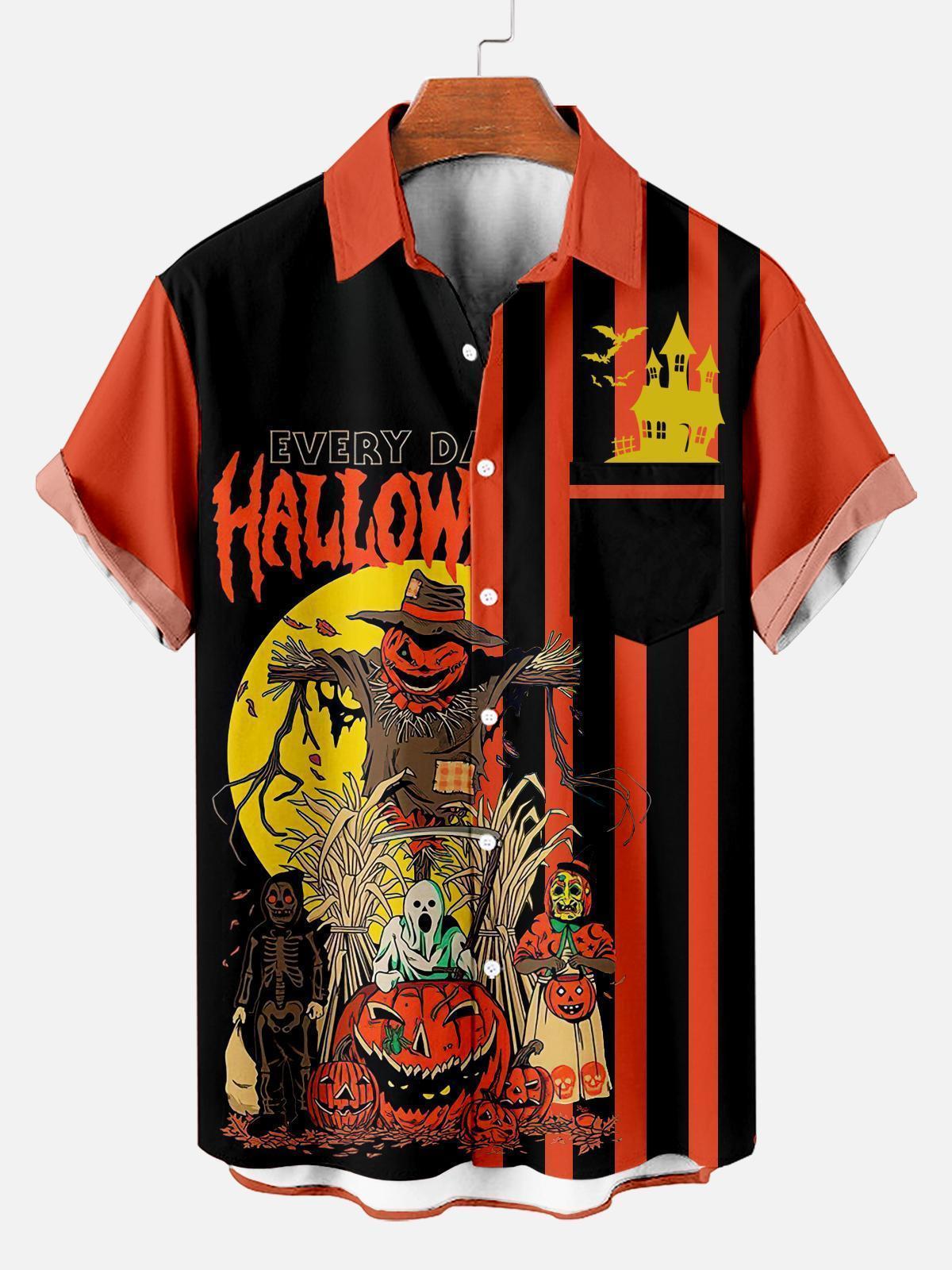 Men's Striped Halloween Pattern Short Sleeve Shirt