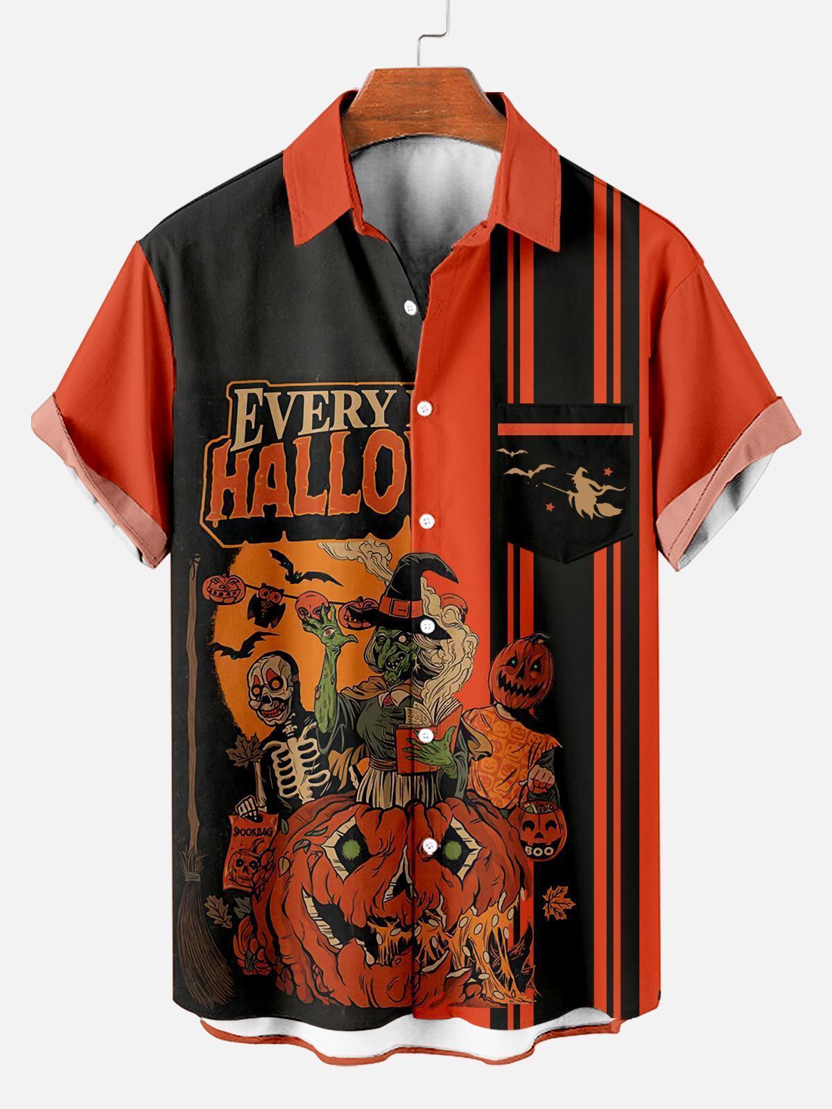 Men's Striped Halloween Pattern Short Sleeve Shirt