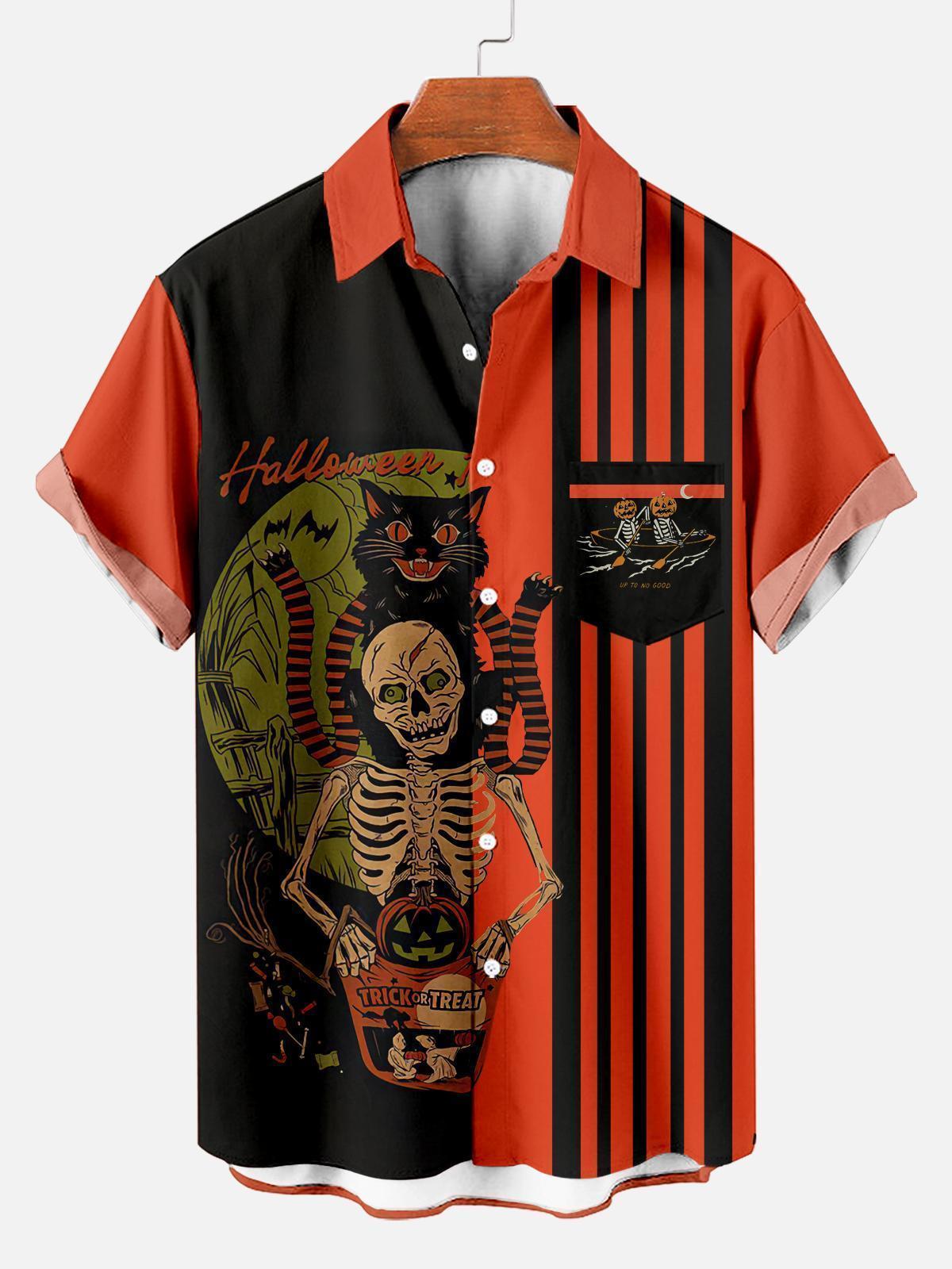 Men's Striped Halloween Pattern Short Sleeve Shirt