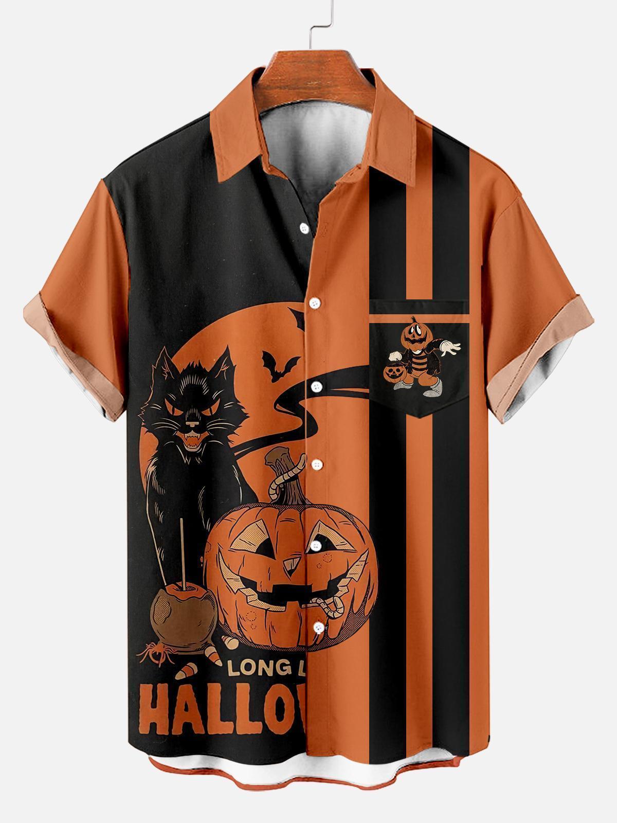 Men's Striped Halloween Pattern Short Sleeve Shirt
