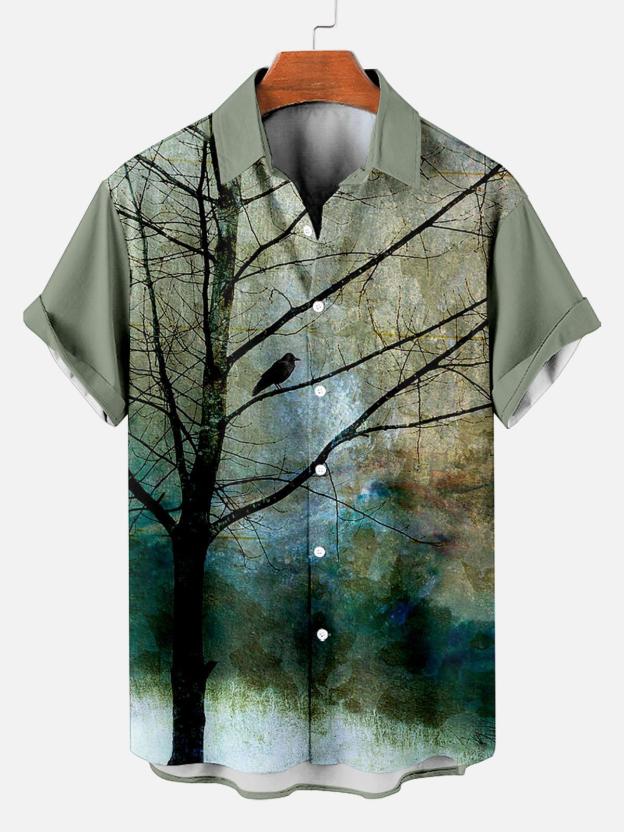 [Copy]Men's Vintage Witch Oil Painting Art Halloween Short Sleeve Shirt