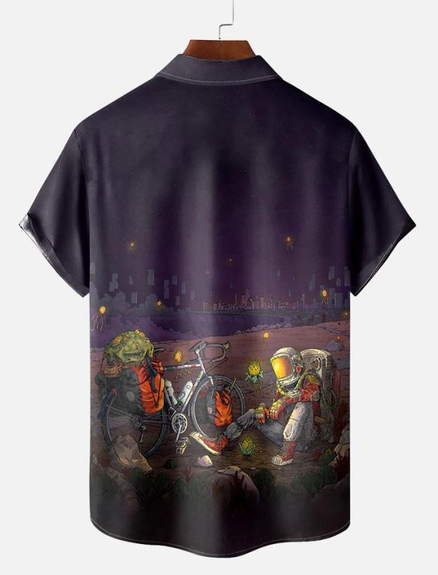 Men's Vintage Astronaut Art Pattern Short Sleeve Shirt
