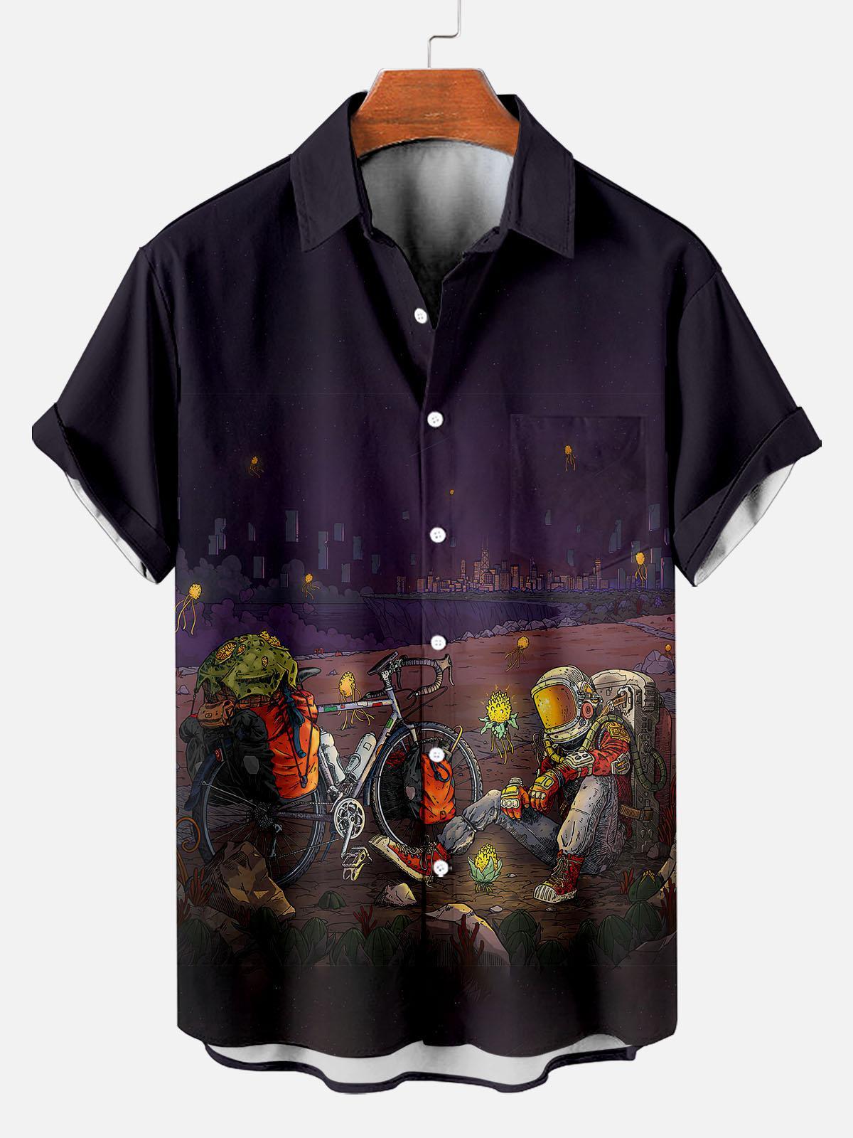Men's Vintage Astronaut Art Pattern Short Sleeve Shirt