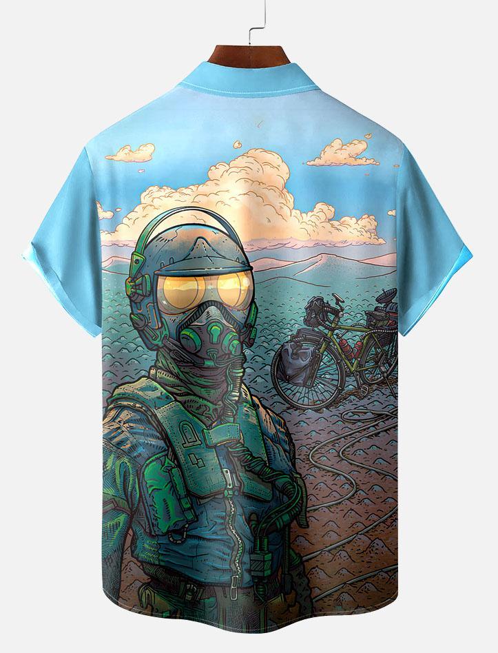 Men's Vintage Astronaut Art Pattern Short Sleeve Shirt