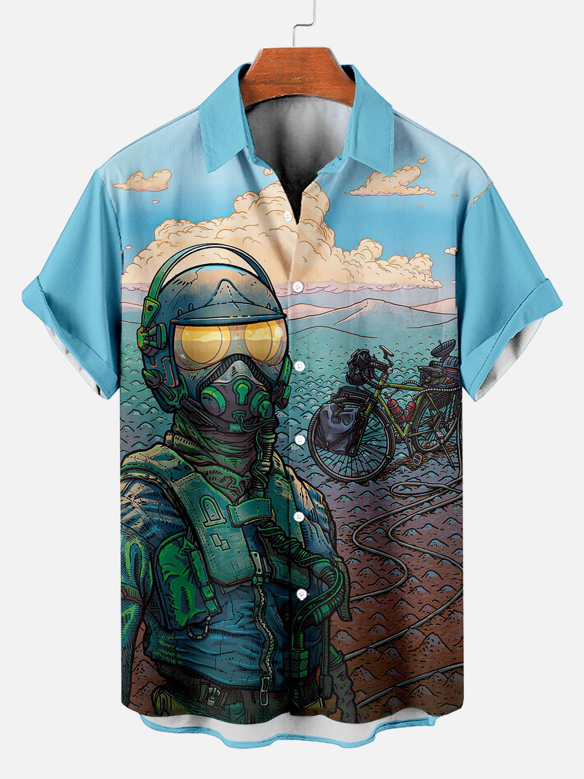 Men's Vintage Astronaut Art Pattern Short Sleeve Shirt