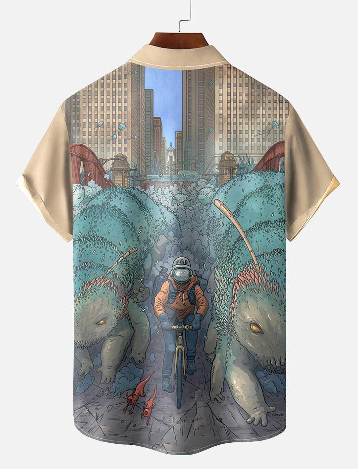 Men's Vintage Astronaut Art Pattern Short Sleeve Shirt