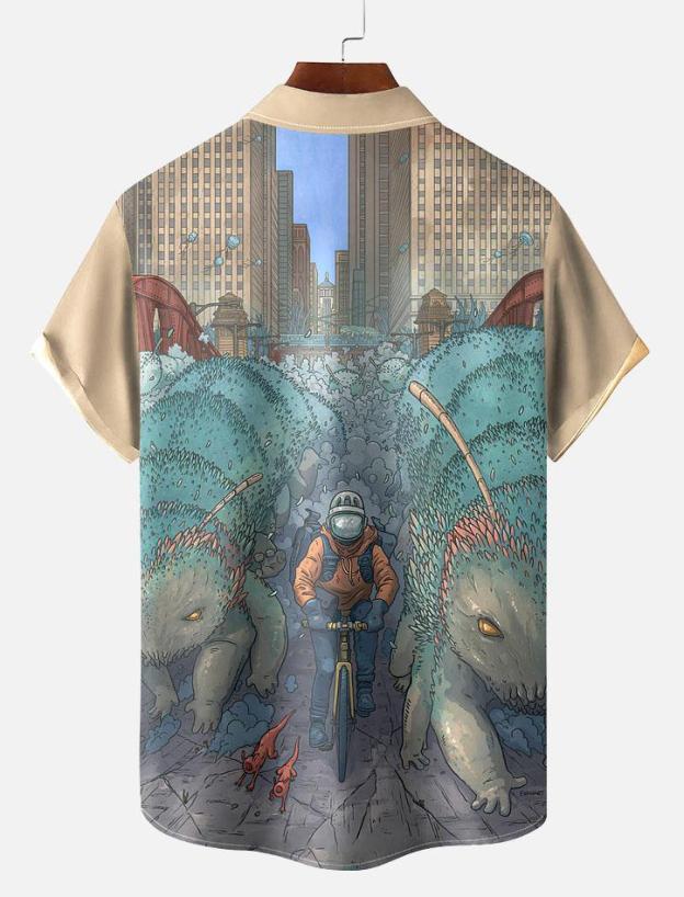 Men's Vintage Astronaut Art Pattern Short Sleeve Shirt