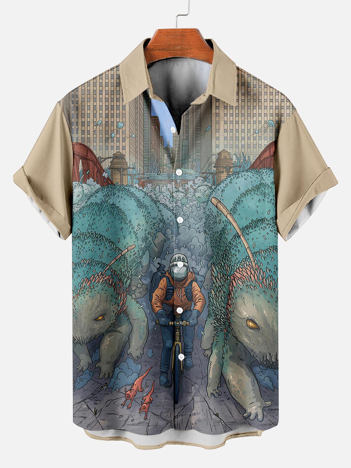 Men's Vintage Astronaut Art Pattern Short Sleeve Shirt