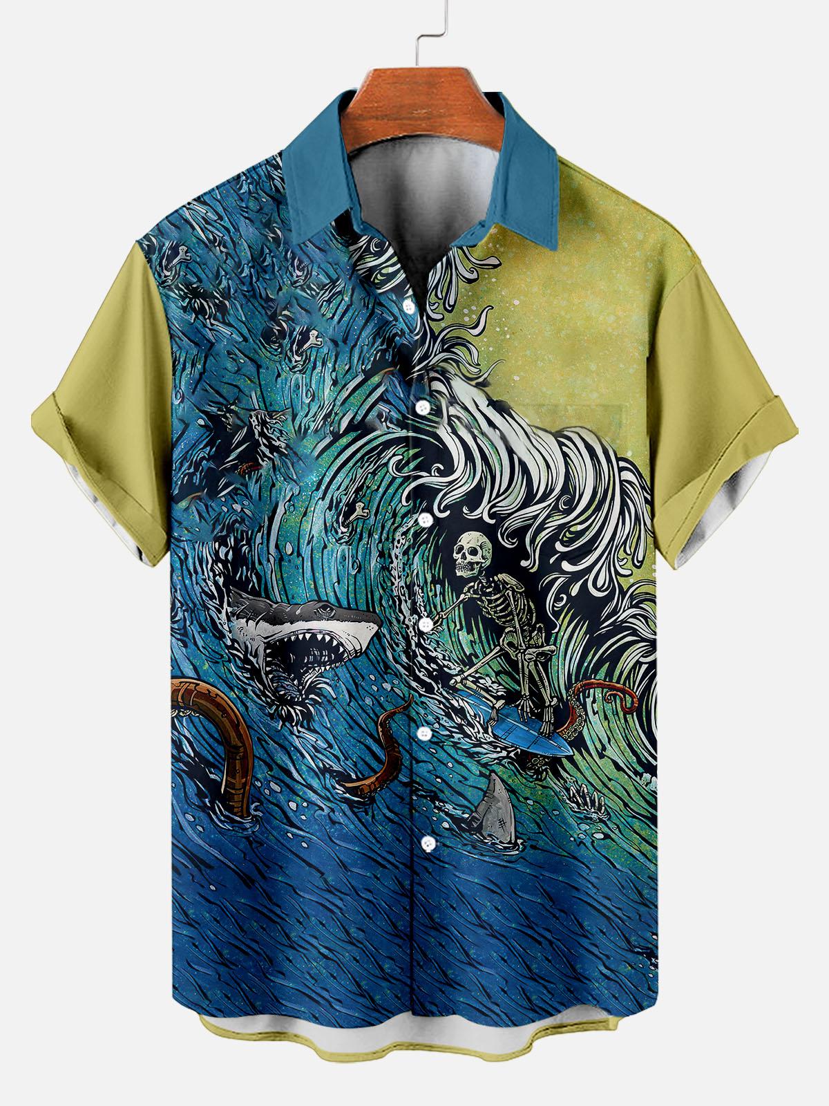 Men's Hawaiian Fun Little Yellow Duck Holiday Casual Short Sleeve Shir
