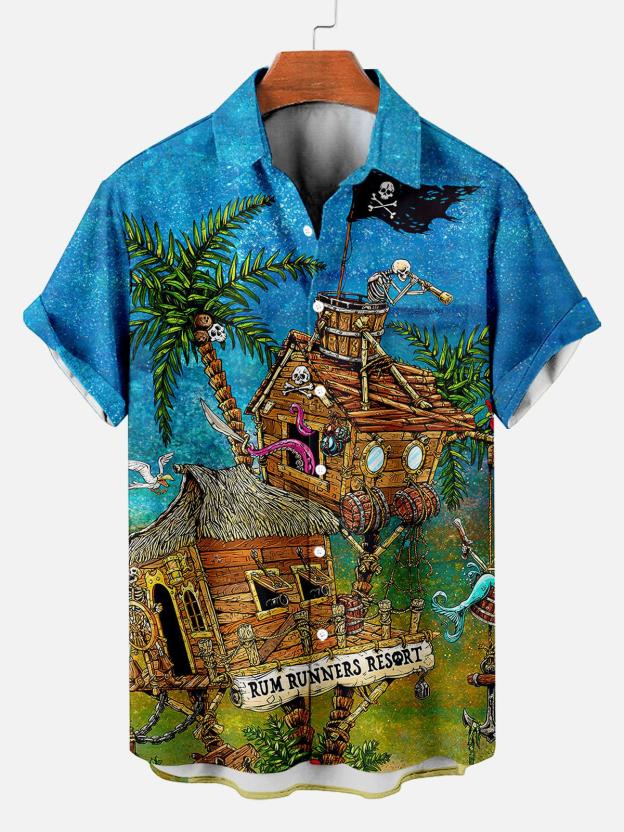 Men's Hawaiian Fun Little Yellow Duck Holiday Casual Short Sleeve Shir