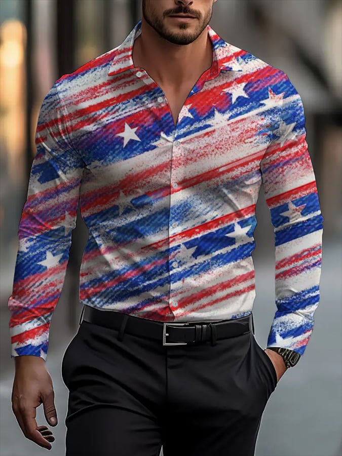 Men's Business Casual Striped Long Sleeve Shirt