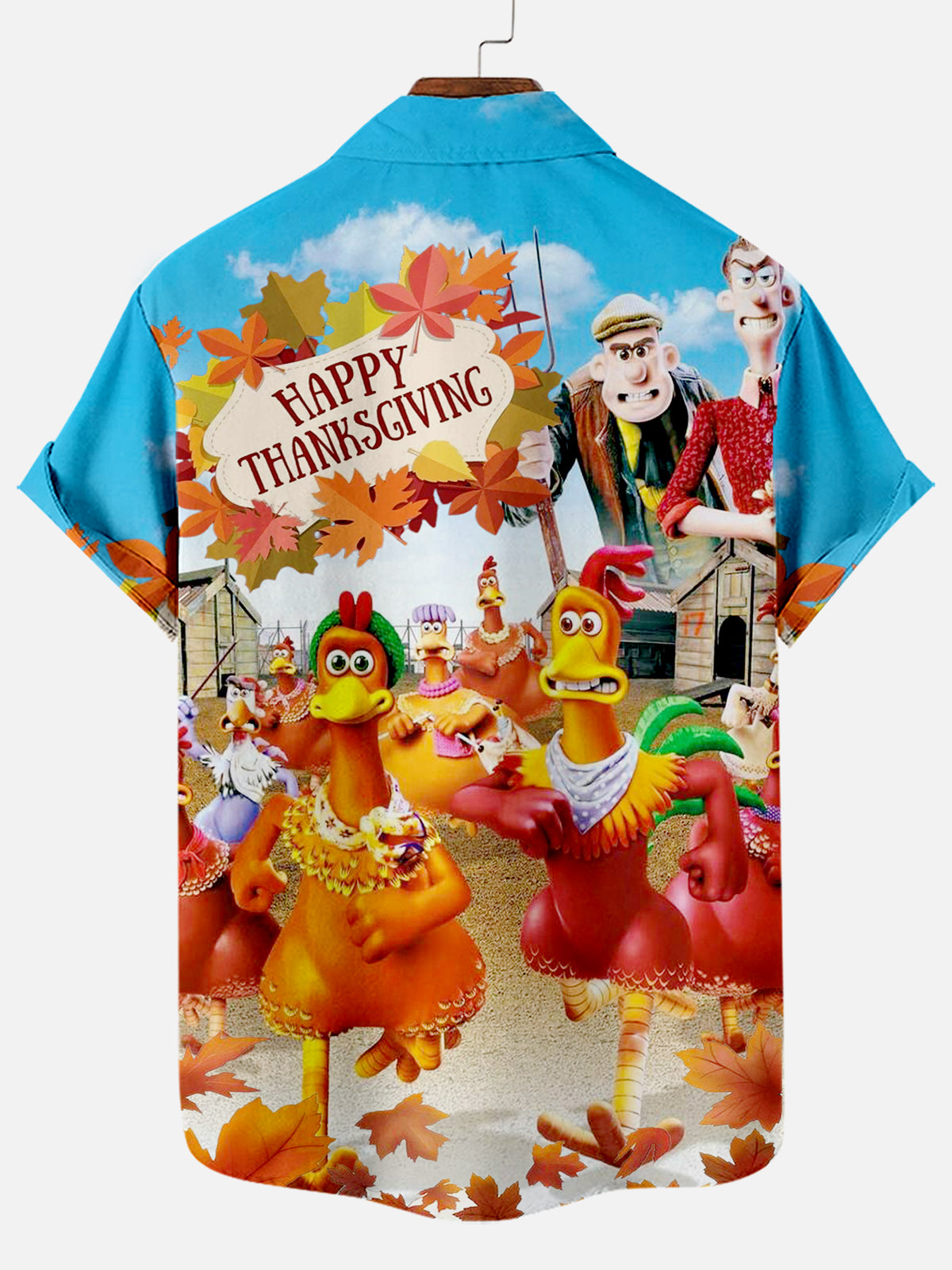 Men's Thanksgiving Creative Design Contrast Color Cartoon Turkey Pattern Short Sleeve Shirt