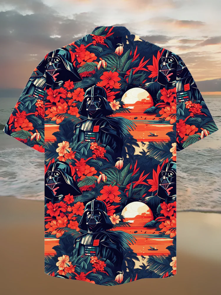 Men's Nostalgic Movie Space Marine Cuban Collar Printed Shirt