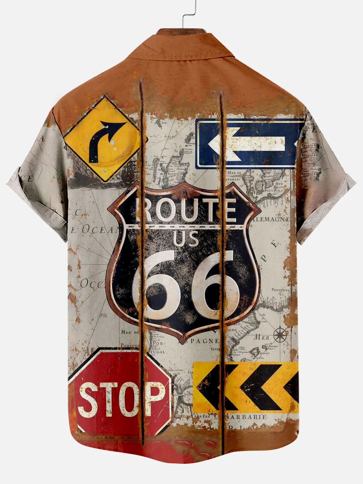 Men's Vintage Highway Sign Print Hawaiian Short Sleeve Shirt