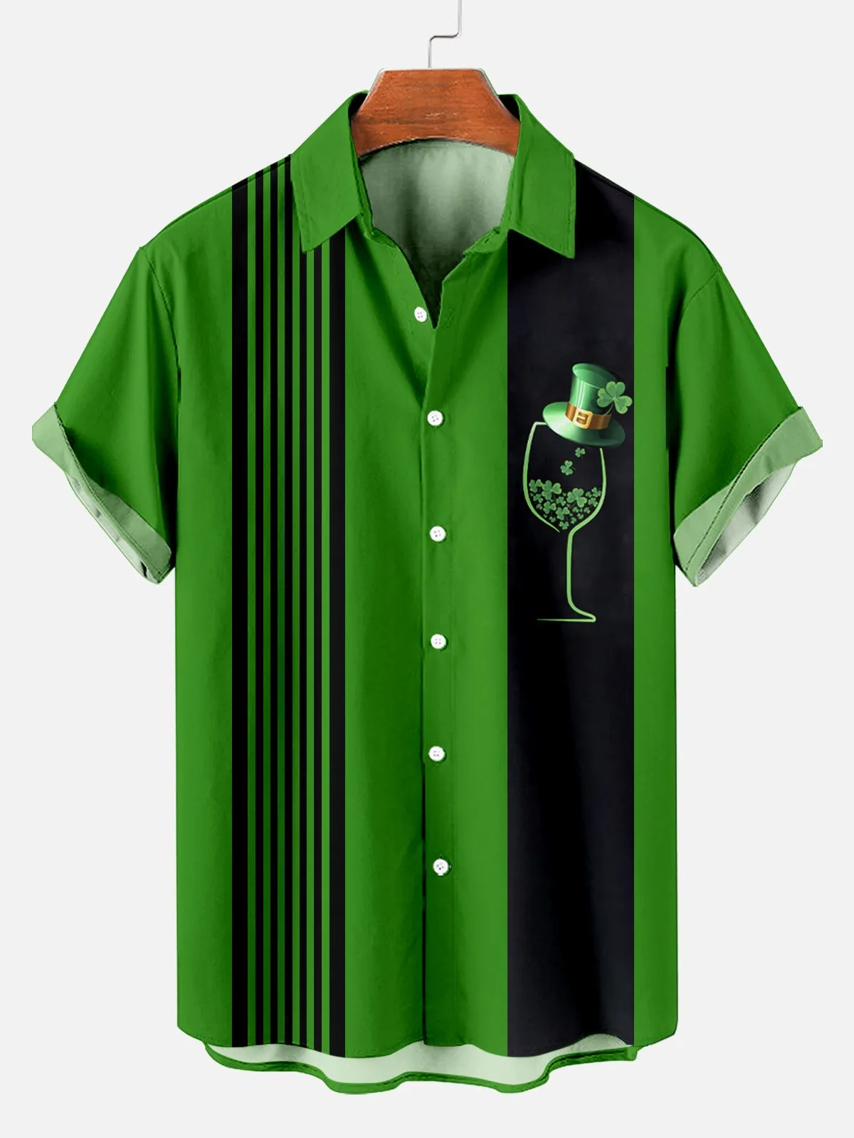 St. Patrick's Day Wine Glass Stripe Design Short Sleeve Men's Shirt