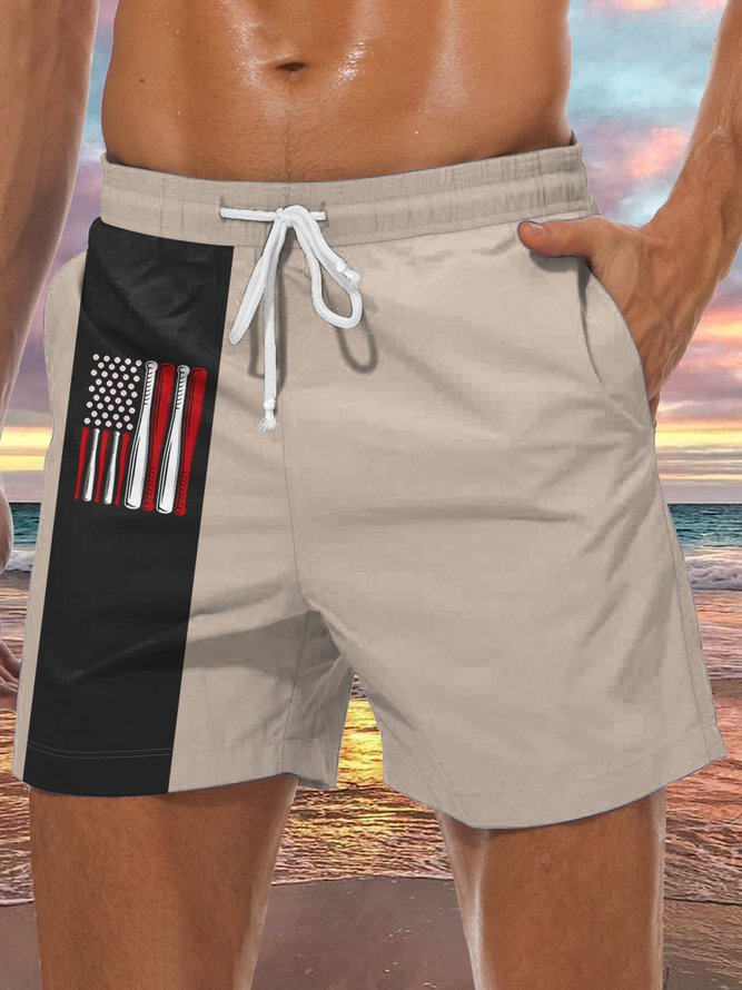 Men's American Flag Baseball Element Print Casual Vacation Beach Short