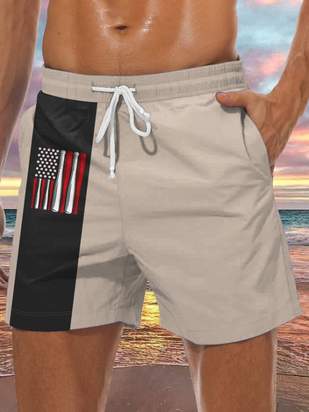 Men's American Flag Baseball Element Print Casual Vacation Beach Short
