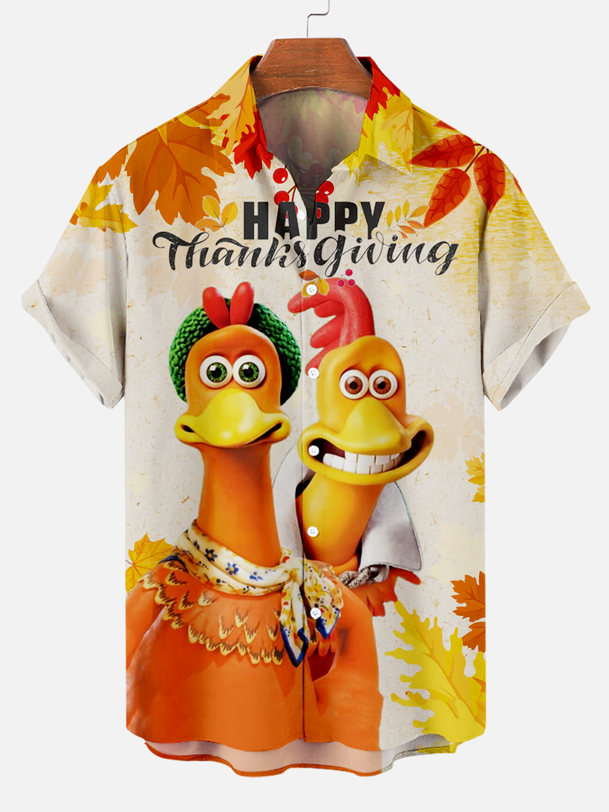 Thanksgiving Anime Chick Fallen Leaves Print Short Sleeve Shirt