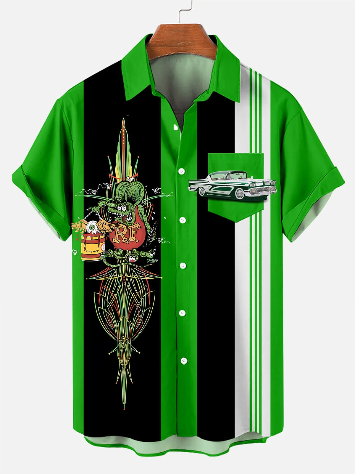 Men's Nostalgic Anime Character Retro Car Short Sleeve Shirt